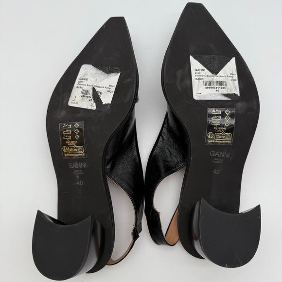 Ganni Black Feminine Buckle Slingback Pumps Grunge Classy NWOB 40 US 10 - Picture 6 of 6